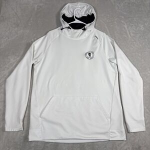 UNRL Crossover Hoodie Mens Large White Embroidered Adjust Hood Kangaroo Pocket